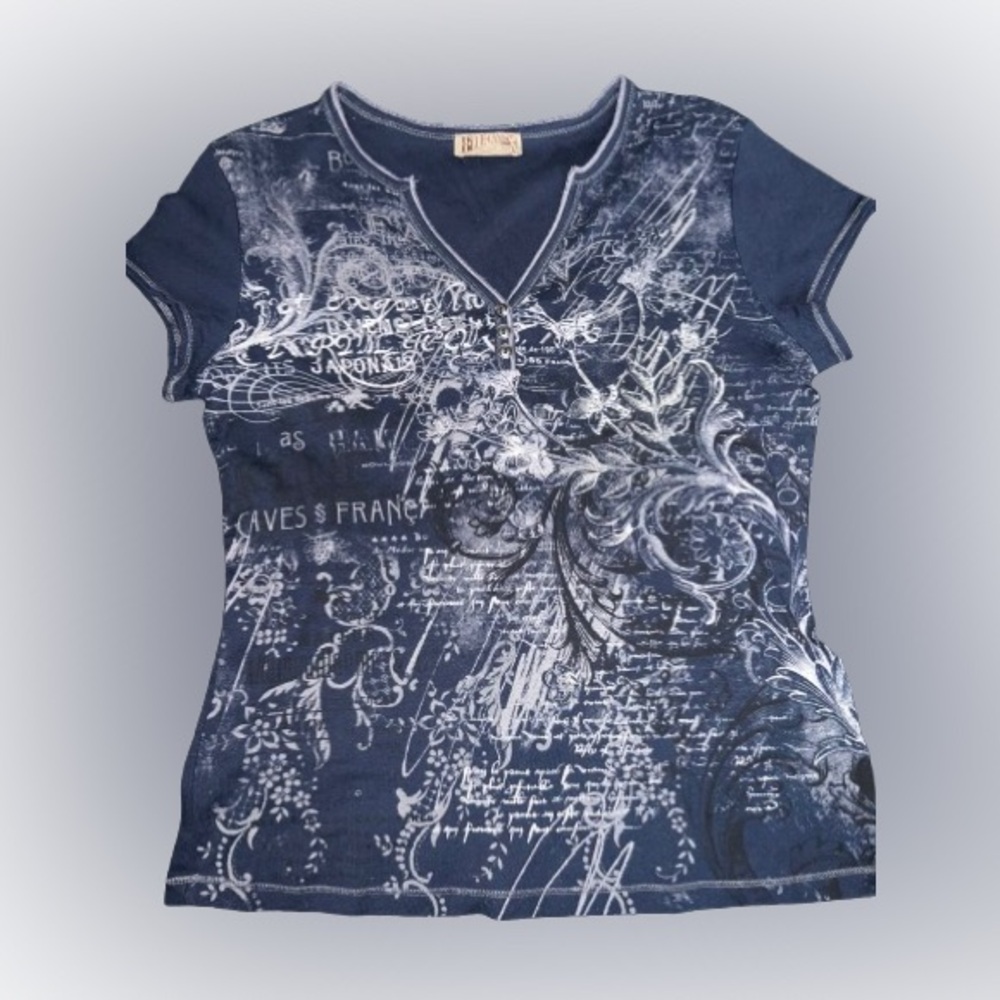 Y2K Navy Blue Graphic Shirt